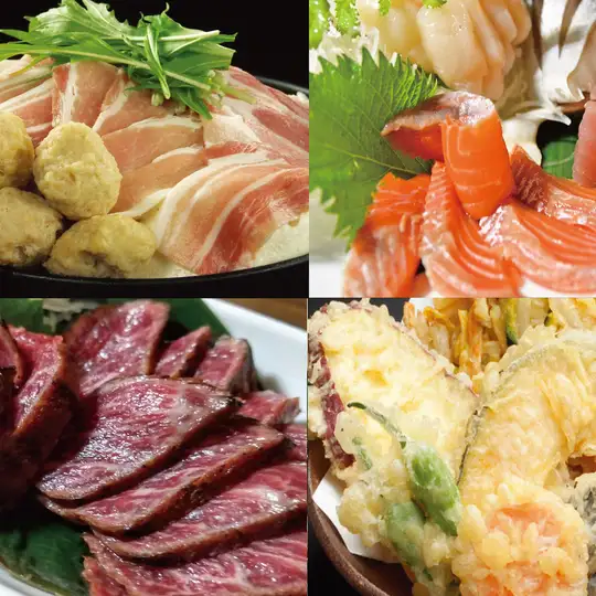 【当日予約OK】旬魚刺身と和牛炙りと天婦羅を楽しむお手軽宴会コース〈120分飲み放題付〉
