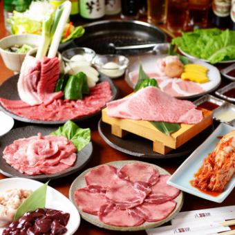 ◆附无限畅饮◆黑毛和牛牛排+7种肉类套餐，和牛牛排、顶级小排骨等13种，全部7,500日元！