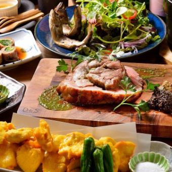【猪块烤猪&拉可雷特套餐】7道菜品+120分钟无限畅饮4,500日元（含税）