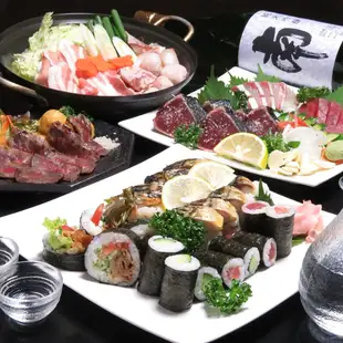 2時間飲み放題5500円【えん楽】コース★塩タタキ/3種の盛り合わせ他/アイス／〆の麺等8品
