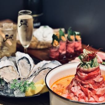 【会社宴会】肉タワー鍋＆魚屋の鮮魚×カニ　生果実サワー&生付飲放題120分￥5000⇒￥4500