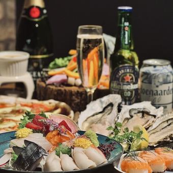 【新年派對】肉塔火鍋×刺身拼盤×海膽軍艦,20種葡萄酒自助(含生啤),120分鐘暢飲,¥5500 ⇒ ¥5000