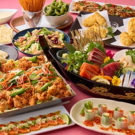 お刺身5点盛り合わせ付【全9品】〈鉄板 鶏の旨辛焼きコース〉☆2時間飲み放題付4700円(税込)