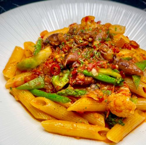 Penne Arrabiata with Firefly Squid and Spring Vegetables