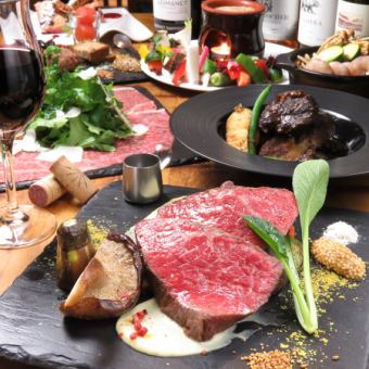 Unlimited all-you-can-drink included♪ Total of 8 dishes for 5,000 yen (tax included) [Luxury Wagyu Beef Course] ★Japanese Black Beef Juice Grilled, etc.