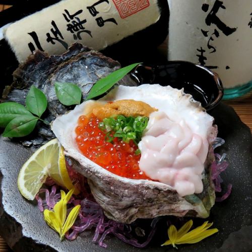 Raw oysters ~ sea urchin, salmon roe, milt ~