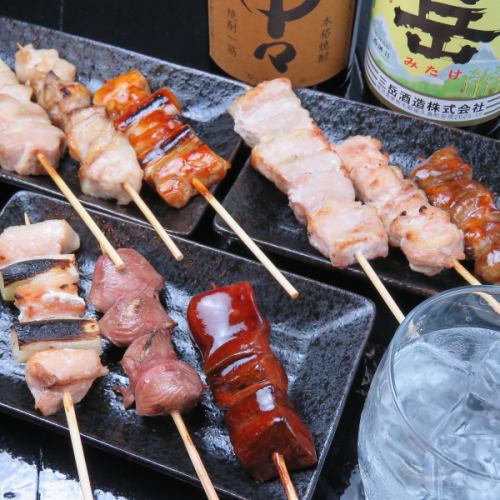 Rakudoku's signature dish, "Kushiyaki".There are more than 20 kinds of birds, pigs and vegetables ♪ (130 yen ~)