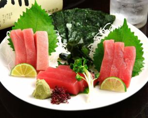 Skipjack sashimi / Yokowa sashimi / Amberjack sashimi / Horse sashimi / Whale bacon