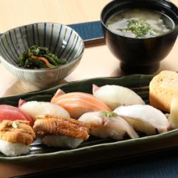 Hakata Sushi Gozen (with small bowl and miso soup)