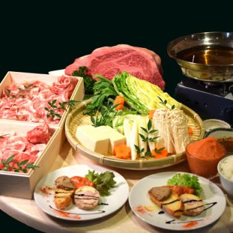 【ディナー限定】A5ランク鹿児島県産黒牛＆福岡県産糸島華豚　しゃぶしゃぶ1時間食べ放題プラン