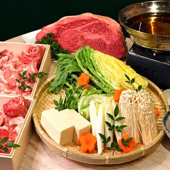 【ディナー限定】A5ランク鹿児島県産黒牛＆福岡県産糸島華豚　しゃぶしゃぶ1時間食べ放題プラン