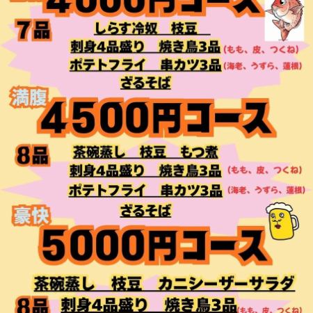 拝島庄や限定。豪快5000円コース。飲み放題付、全8品。