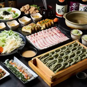 【鮮魚&しゃぶしゃぶ】2.5時間飲み放題付「花コース」ホエー豚しゃぶ＆越後名物へぎそばなど
