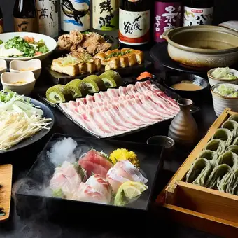 【越後名物&鮮魚4種】2.5時間飲み放題付「風コース」越後もち豚や栃尾揚げ、〆のへぎそばなど