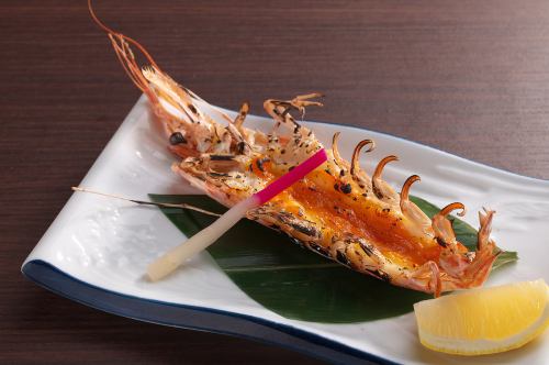 Sea urchin miso grilled shrimp