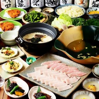 仅食物【享用2大名菜：金枪鱼涮锅和鲷鱼饭〜港〇套餐】（共6道菜）4,500日元