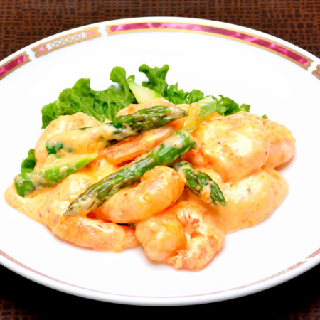 Stir-fried Shrimp and Asparagus with Mayonnaise