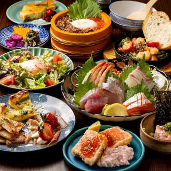 【畅饮套餐】Toseven 豪华套餐，包含创意海鲜、和牛和鲑鱼籽饭。