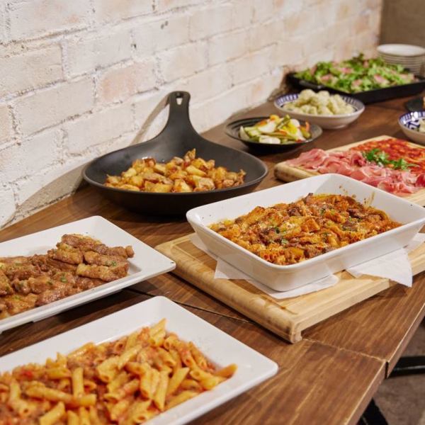 【ビュッフェスタイルも可◎】前菜、お肉のメインディッシュ、温菜 等、飲み放題付きコース3500円～