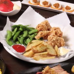 Zangi, French fries, and edamame
