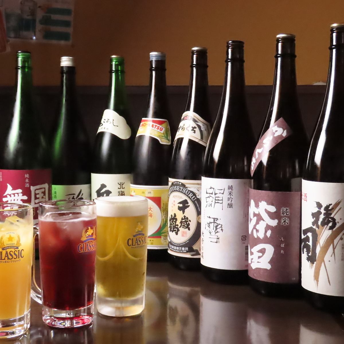 日本酒は常時20種類程度用意しています！飲み放題は1人でもOK！