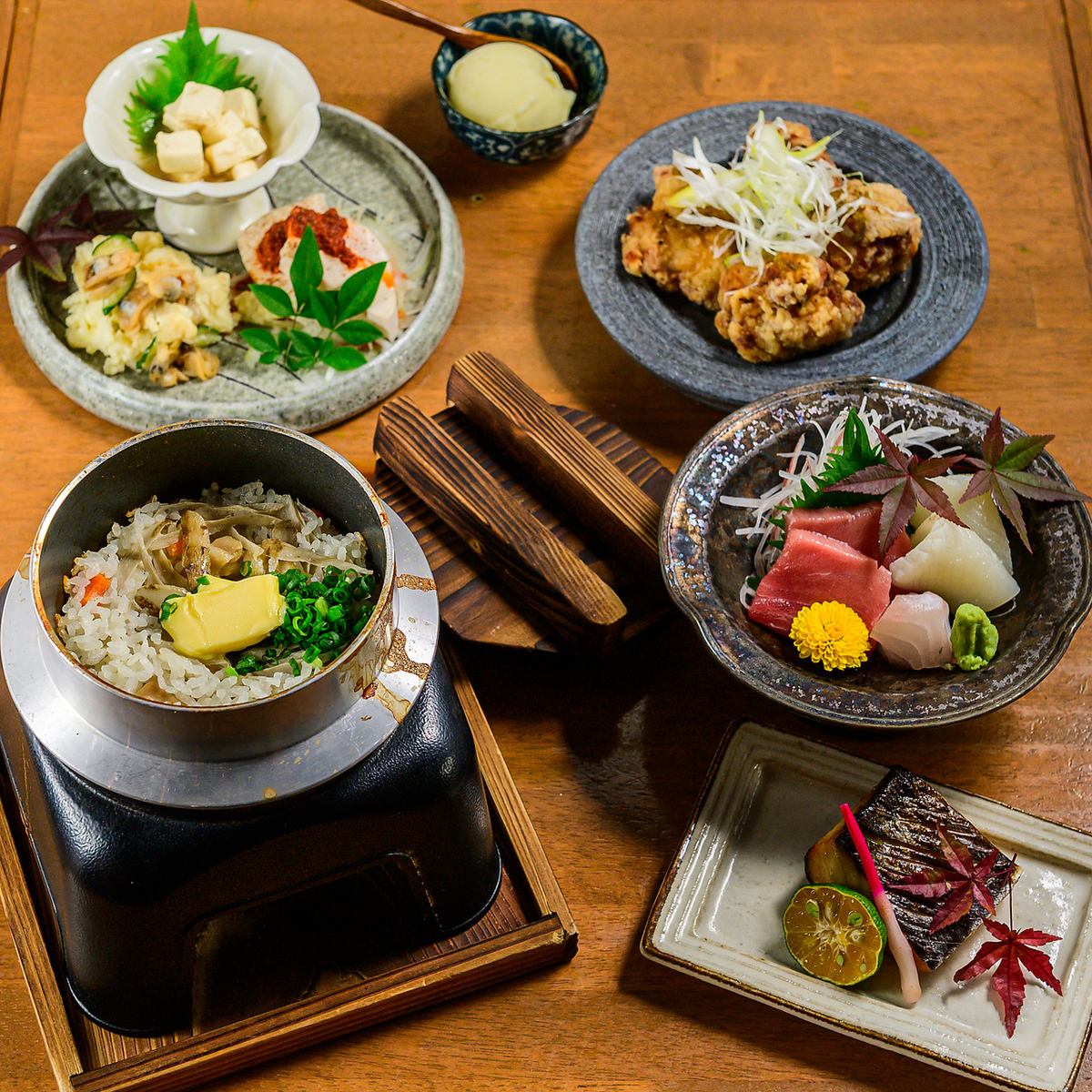 180分飲み放題付4500円！旬の魚と釜めしが詰まったお手軽コース