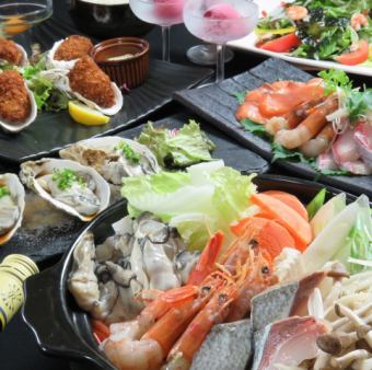 推薦用於年終派對☆選擇鍋【牡蠣壽司海鮮炊具套餐】2 H無限暢飲5000日元