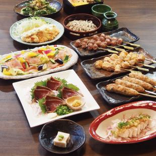 3月〜当天OK！生鱼片和烤鸡肉串！【新鸡肉套餐】<共8道菜> 5,000日元，包括无限畅饮