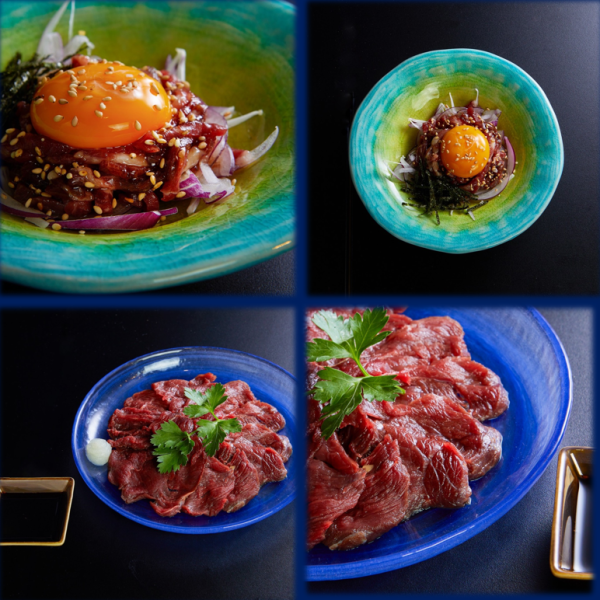 【店主厳選】こだわりの醤油で味わう極上馬刺し＆香ばしい自家製ダレが絡む濃厚な馬肉ユッケ！