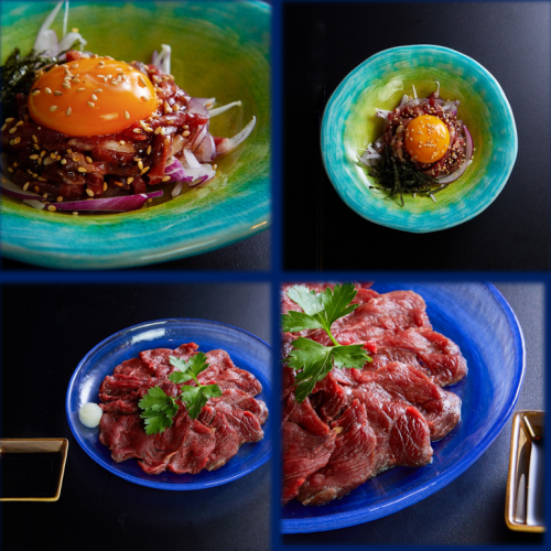 【店主厳選】こだわりの醤油で味わう極上馬刺し&香ばしい自家製ダレが絡む濃厚な馬肉ユッケ!