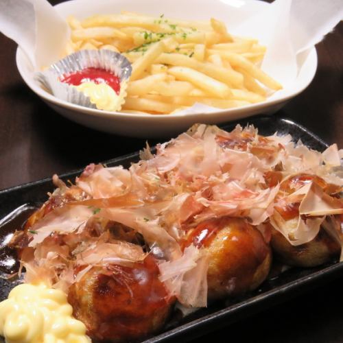 Classic Takoyaki and French fries