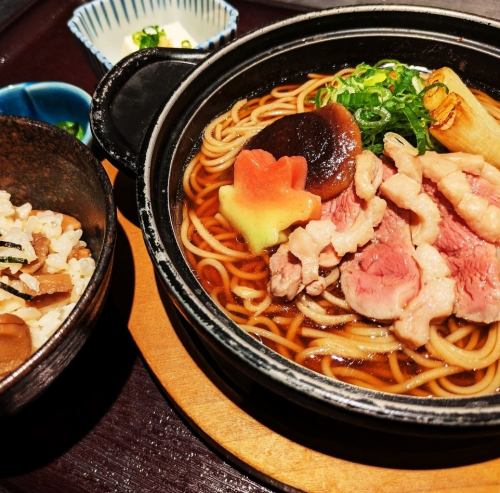 Duck Nanban Soba and Negitoro Rice Bowl / Takikomi Mushroom Rice