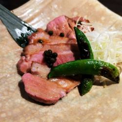 Charcoal-grilled duck breast with sansho pepper sauce