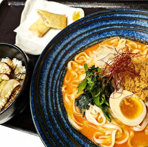Cold sesame tantan udon and char siu rice bowl set