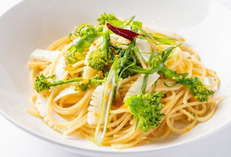 菜の花と烏賊、九条ネギの和風パスタ セット