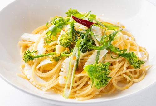 菜の花と烏賊、九条ネギの和風パスタ セット