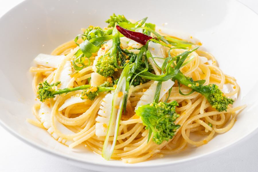 菜の花と烏賊、九条ネギの和風パスタ セット