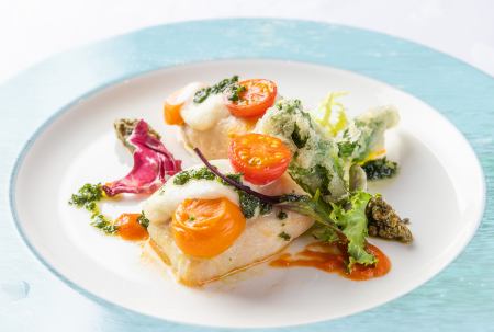 鯛のカプリ風 生ハム巻きソテ－ 冷製バジルソ－ス　セット