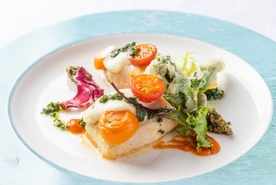 鯛のカプリ風 生ハム巻きソテ－ 冷製バジルソ－ス　セット