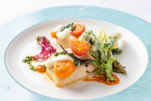 鯛のカプリ風 生ハム巻きソテ－ 冷製バジルソ－ス　セット