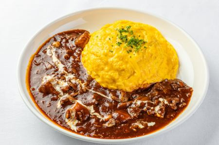 牛肉と牛すじ肉のハヤシソース オムライス セット
