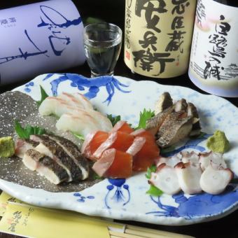 【姫路の地酒”奥播磨”含む120分飲み放題付】豪華刺身6種盛りなど姫路感じる全7品5500円コース