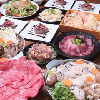 Shinshu beef sukiyaki and large oyster miso hotpot. Choose your main hotpot course♪ All-you-can-drink included 8,000 yen ⇒ 7,500 yen (tax included)