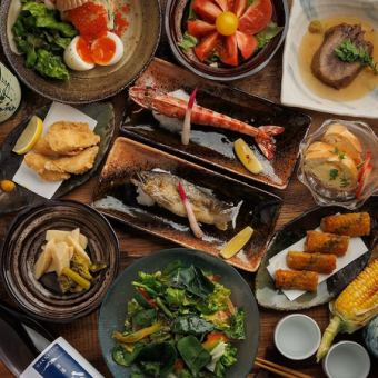 『名物堪能炉端コース』海老の原始焼きや合鴨の炭火焼き含8品 2.5時間飲み放題付5000円⇒4000円