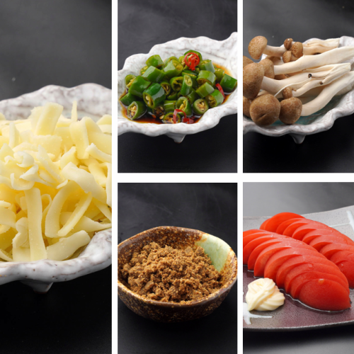 しめじ/トマト/チーズ/特製カレー粉/青唐辛子醤油漬け