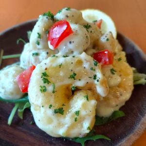 Shrimp and avocado fritters with wasabi mayonnaise