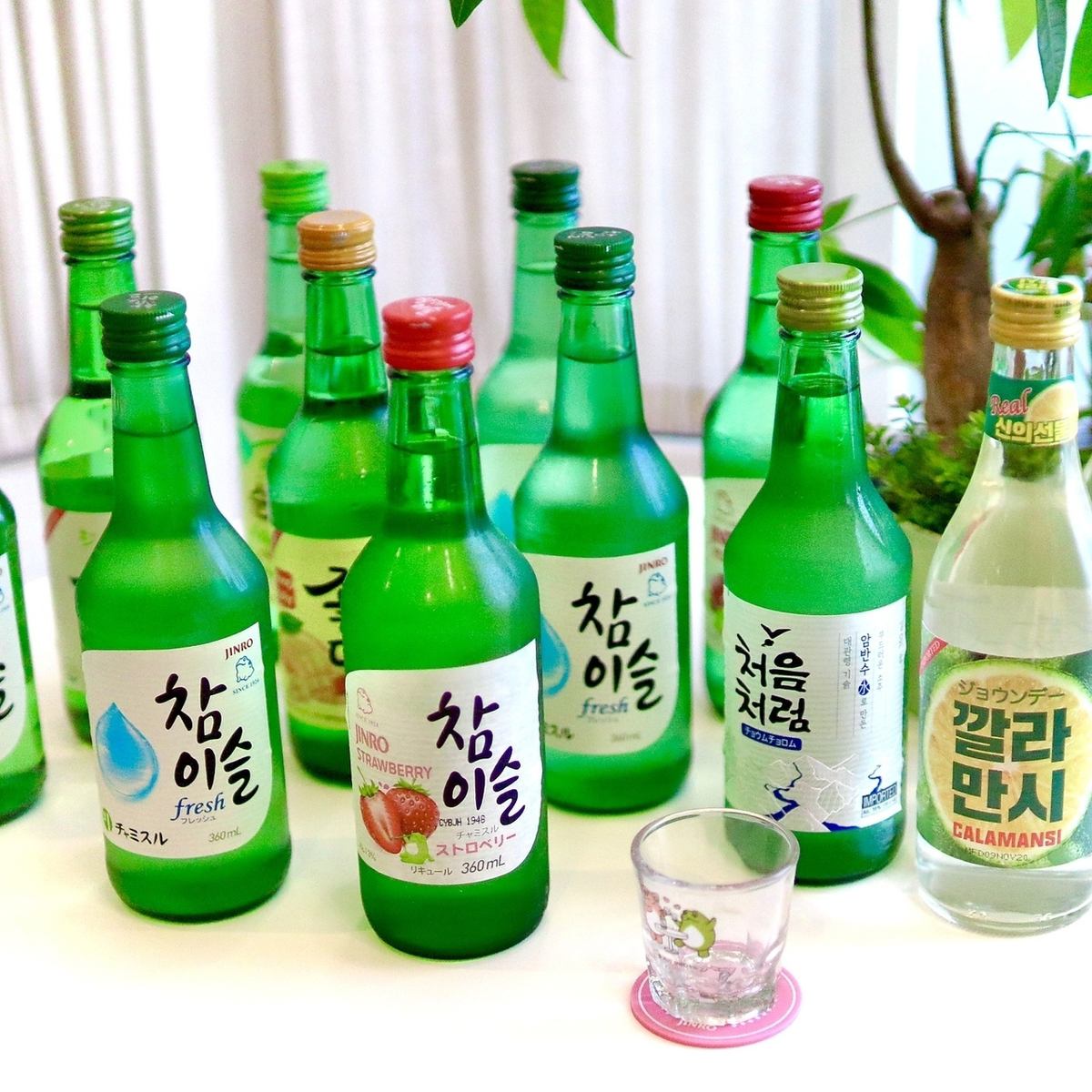 A variety of Korean soju available