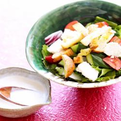 Caesar salad with soft-boiled egg dressing