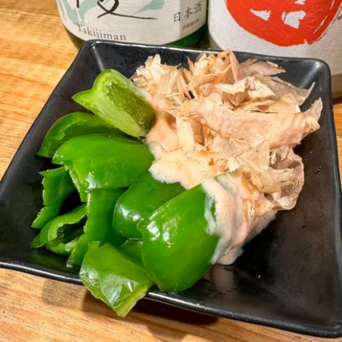 Crispy green peppers with sake lees miso