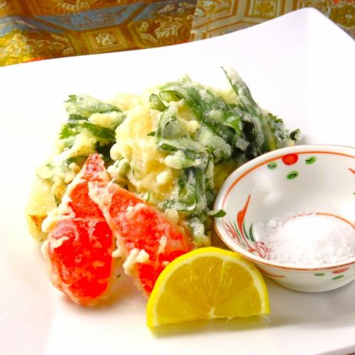 たけの子　桜葉衣揚げ